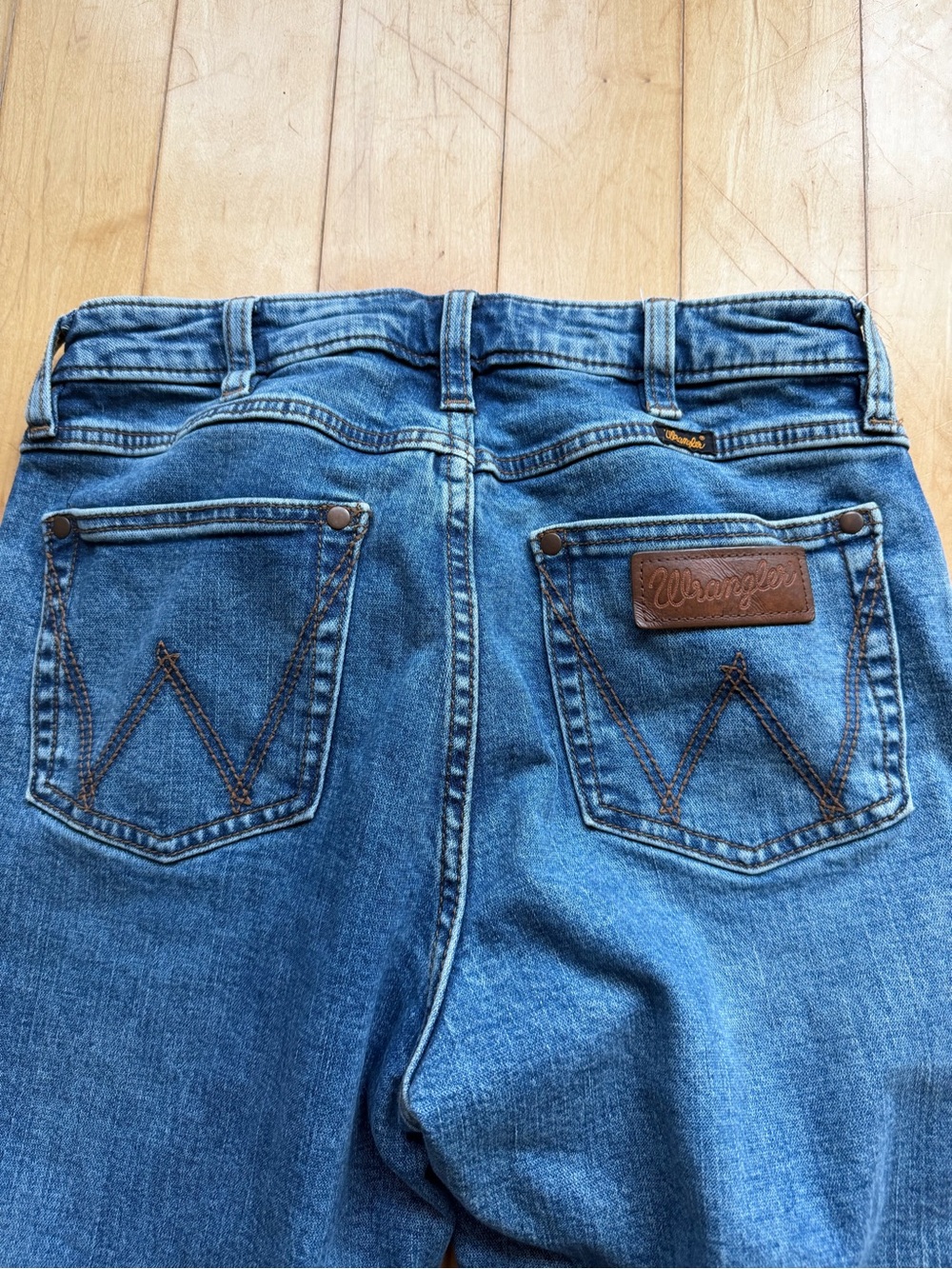 Wrangler Blue Denim Jeans with Leather Patch